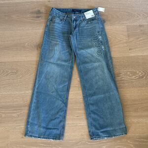 Aeropostale Baggy Jeans Super Low Rise Wide Leg Size 0 Short Blue